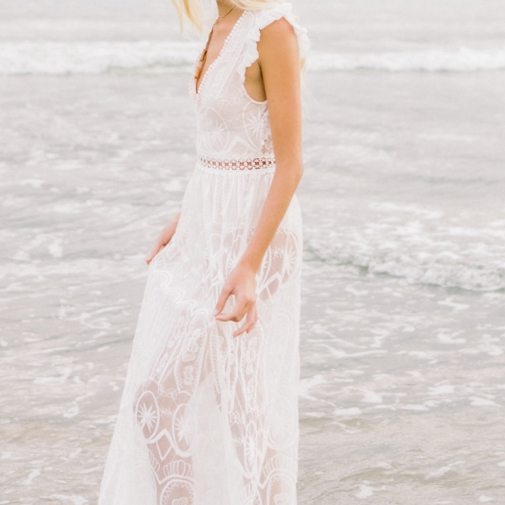 For Love and  Lemons bridal shower or wedding dress, white lace, bridal gown, S